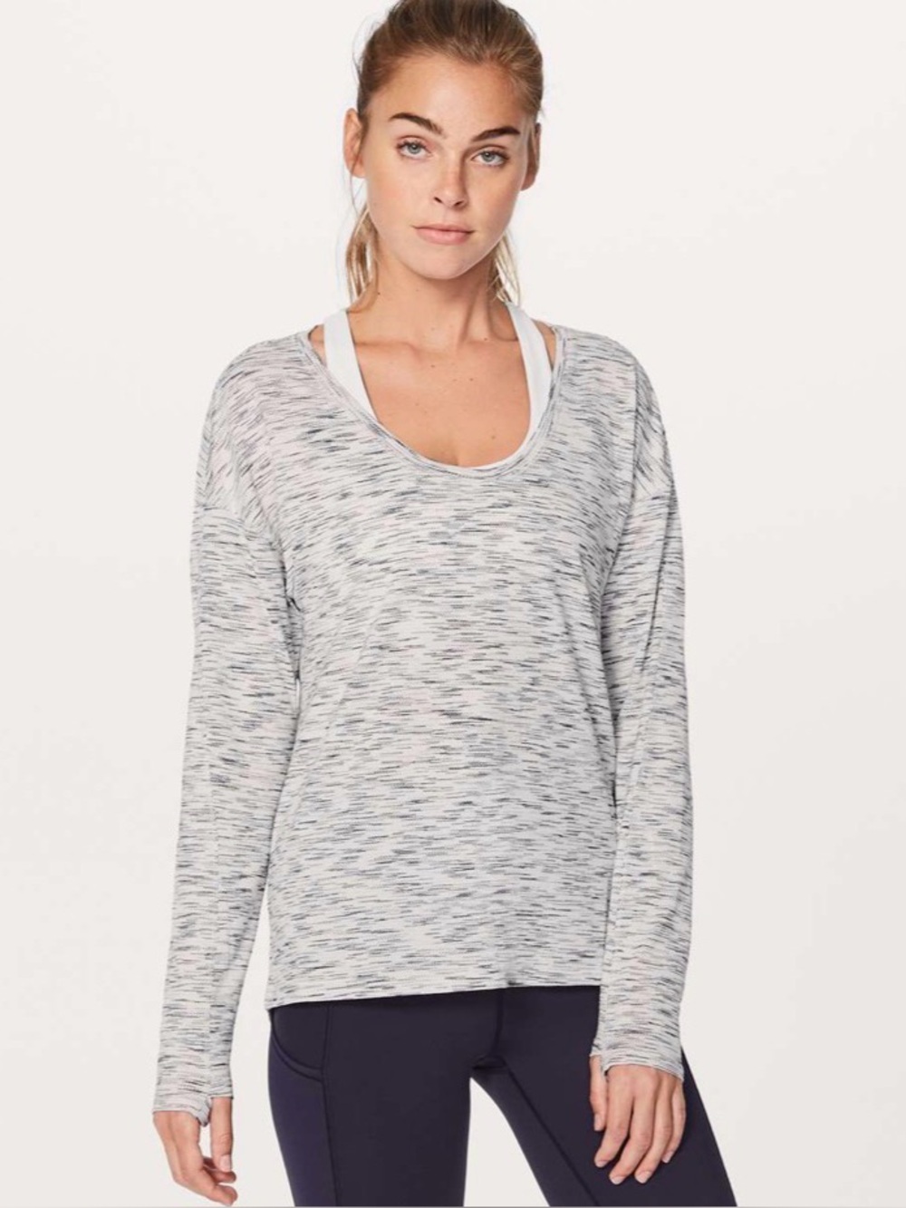 Lululemon Meant To Move Long-Sleeve Space-Dye Pullover Top Light Gray Sz 6/8 M